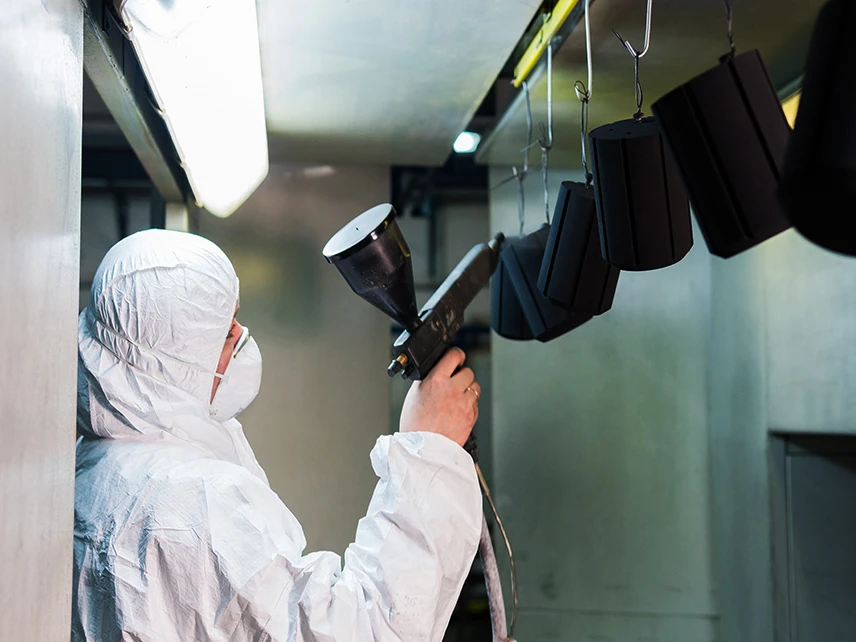 Electrostatic powder coating process on motorcycle parts